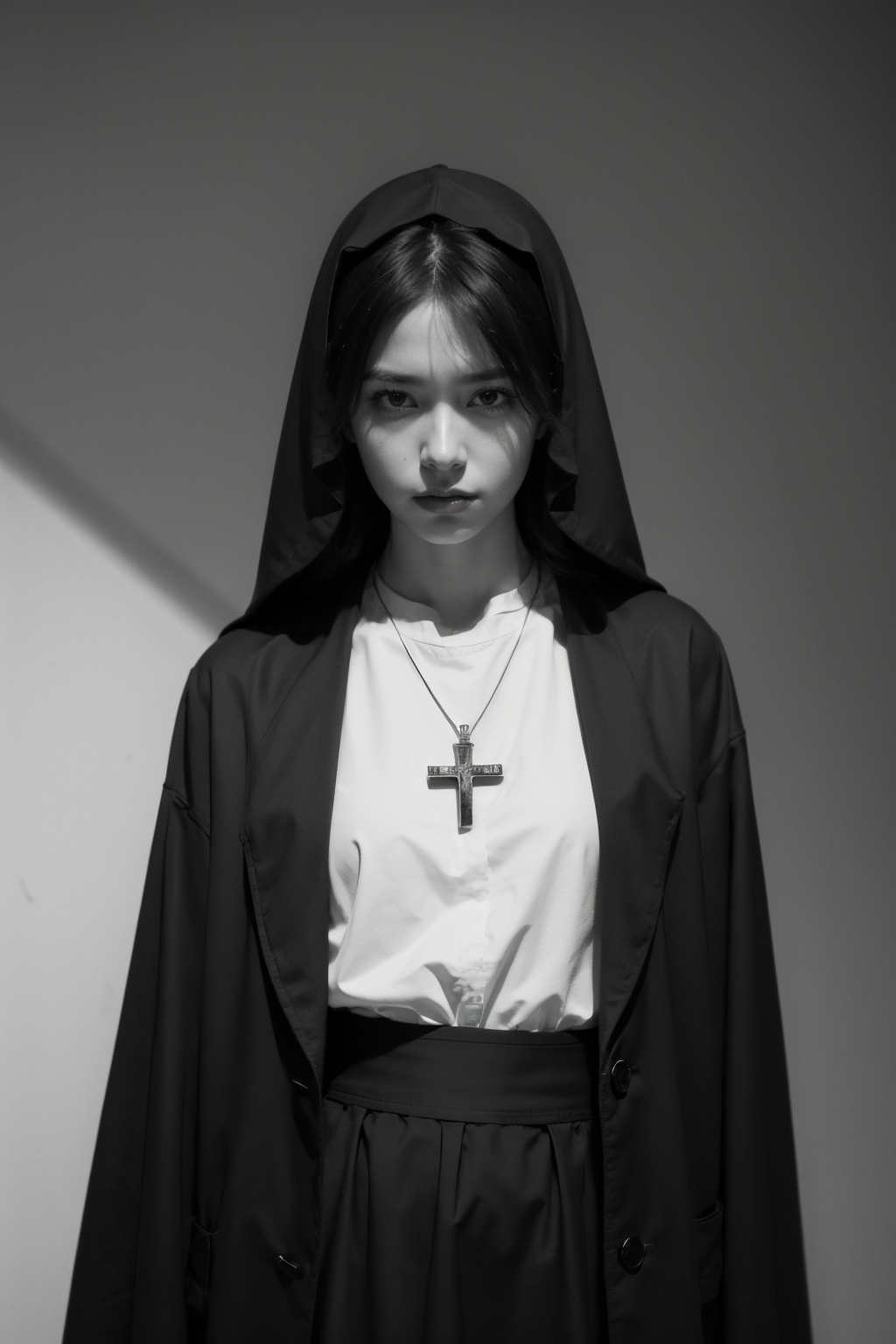 01999-3156438125-1girl,dramatic shadows,black and white,monochrome,comic,cross necklace,Cassock,.png